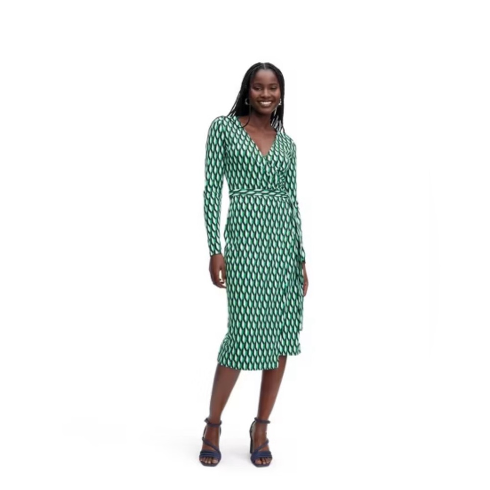 NWT Women's Long Sleeve Midi Arrow Geo Green Wrap Dress - DVF for Target - Picture 3 of 10